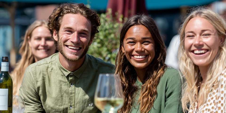 drie personen aan het terras